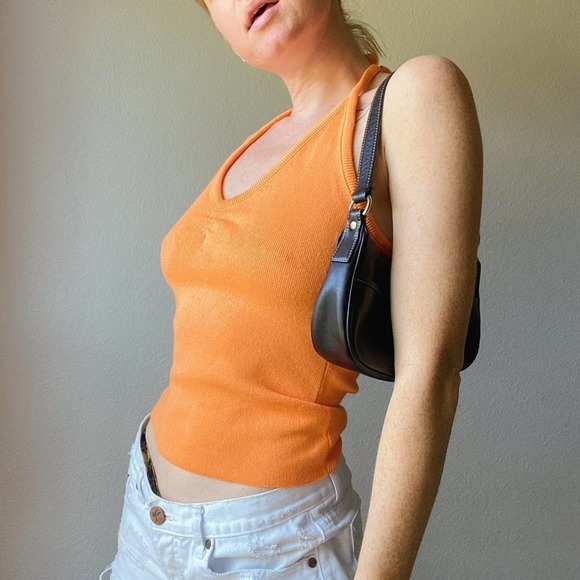Vintage 90s/Y2K No Boundaries Orange Knit Halter Tank Top - Picture 2 of 6